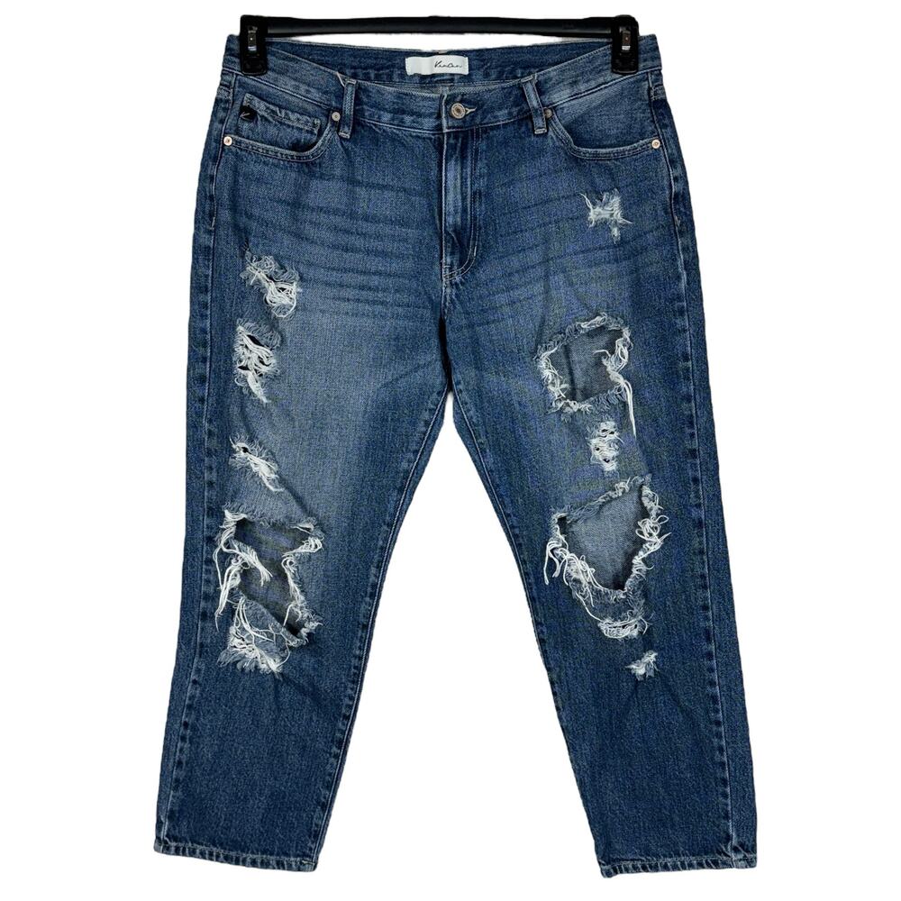 KanCan SZ 13/31 Cropped Jeans Distressed Rips Mid-Rise Zip-Fly Whiskered Blue